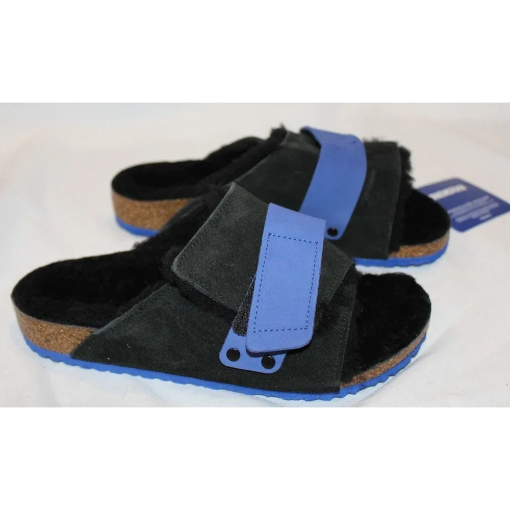 Birkenstock Kyoto‎ Teddy Kids Suede Sandals Shearling Lined BLACK
